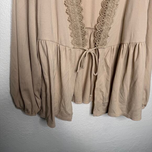 Torrid Womens Top Size 3X Super Soft Rib V-Neck Lace Trim Tie Front Long Sleeve - Picture 15 of 15